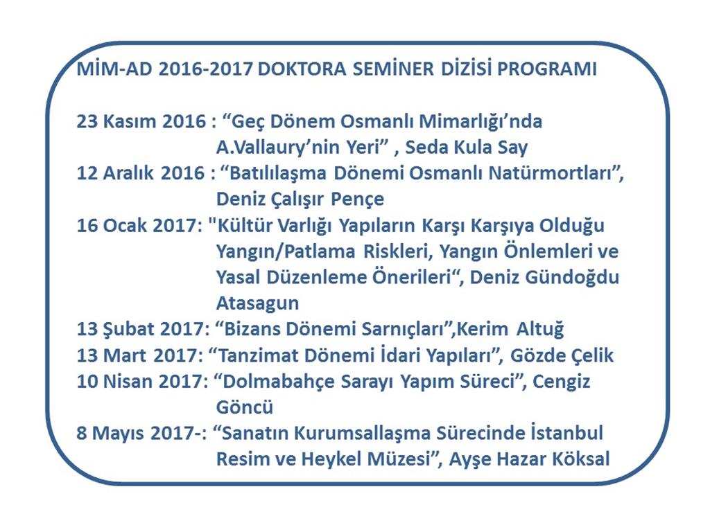 2016-2017 MIM-AD SEMİNER Programı