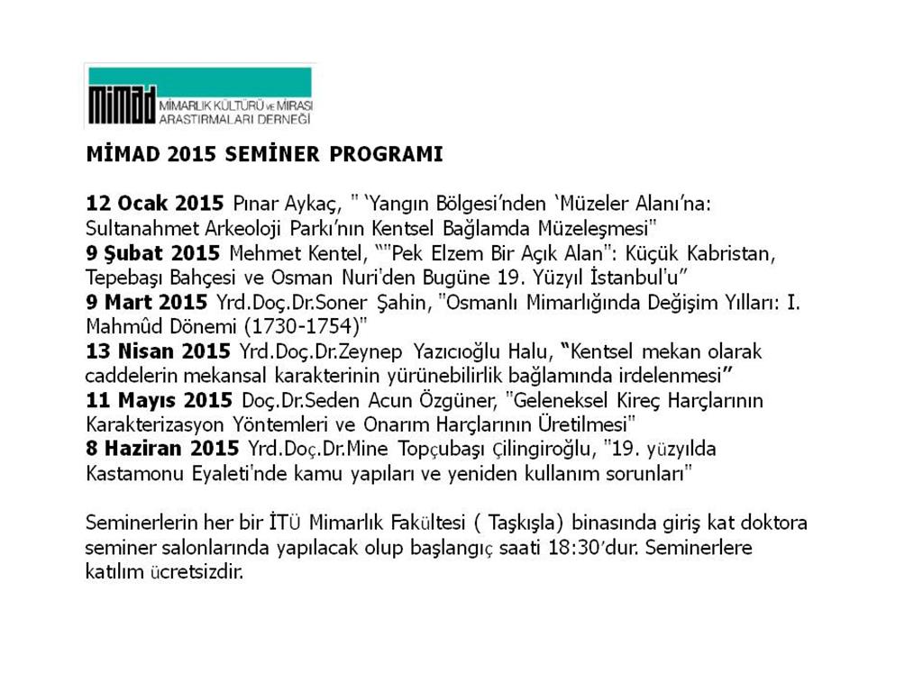 MİM-AD 2015 Seminer Programı